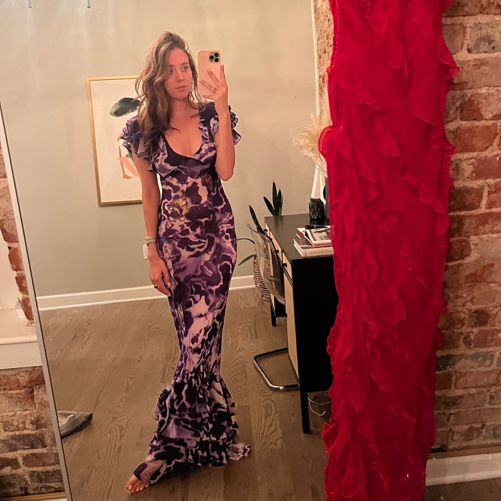 Rat and Boa Dress Lucille Dress XS | purple ruffle wedding guest gown